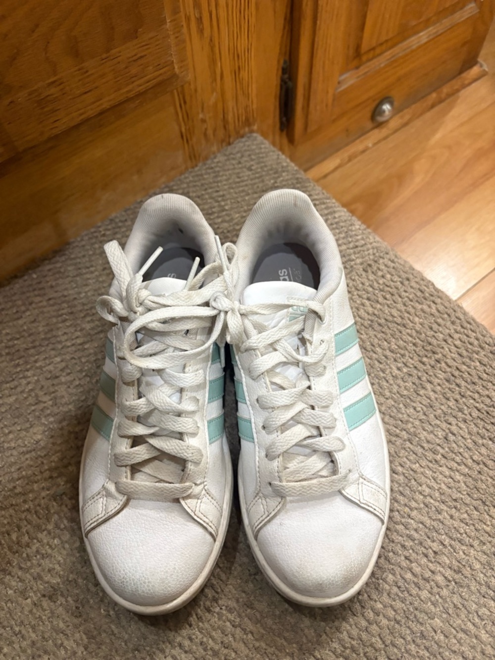 adidas Women’s White Sneakers with Mint Green Stripes